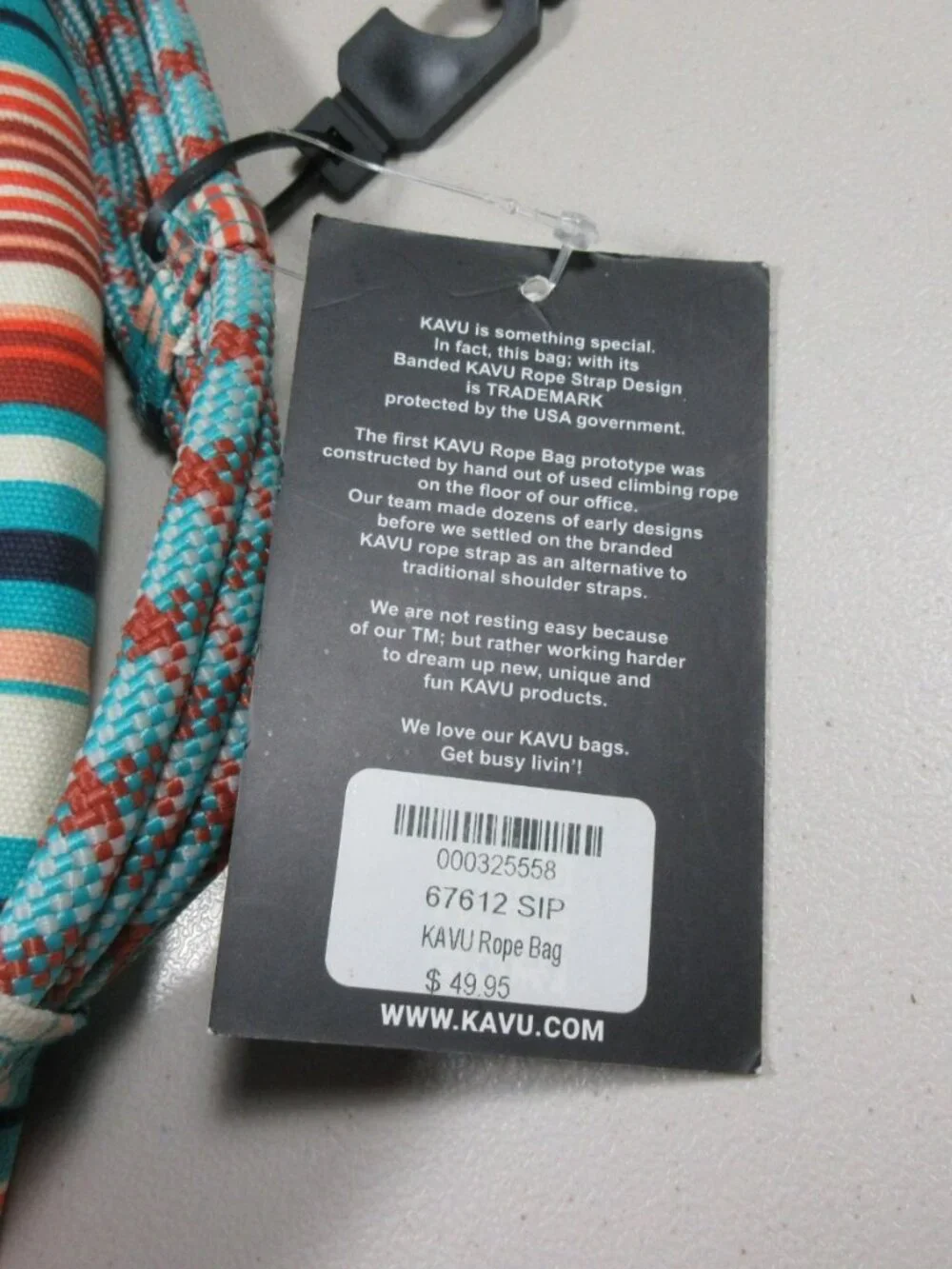 KAVU colorful offwhite striped canvas Banded Rope sling bag 11 x 17  NWT